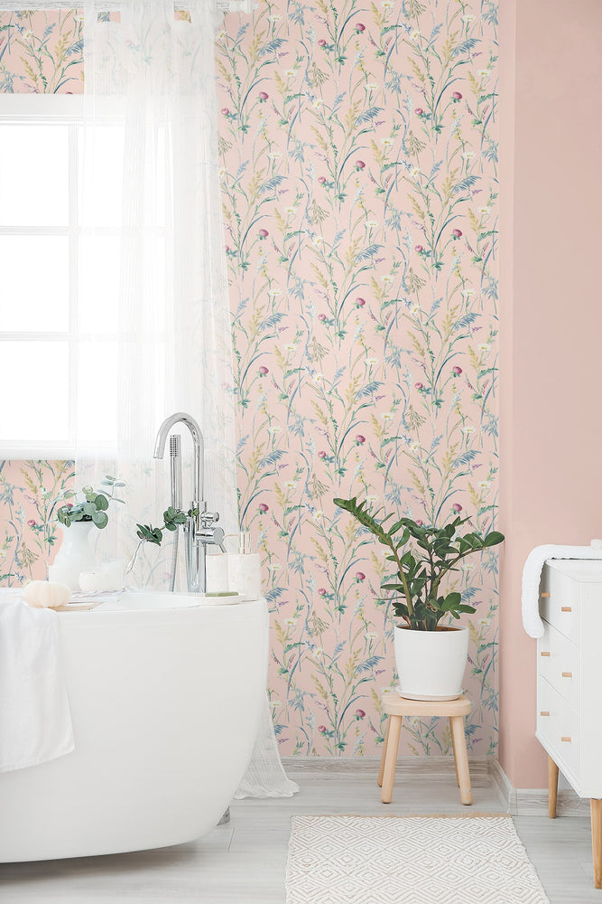 NW48501 floral peel and stick wallpaper bathroom from NextWall