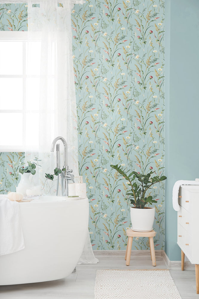 NW48502 floral peel and stick wallpaper bathroom from NextWall