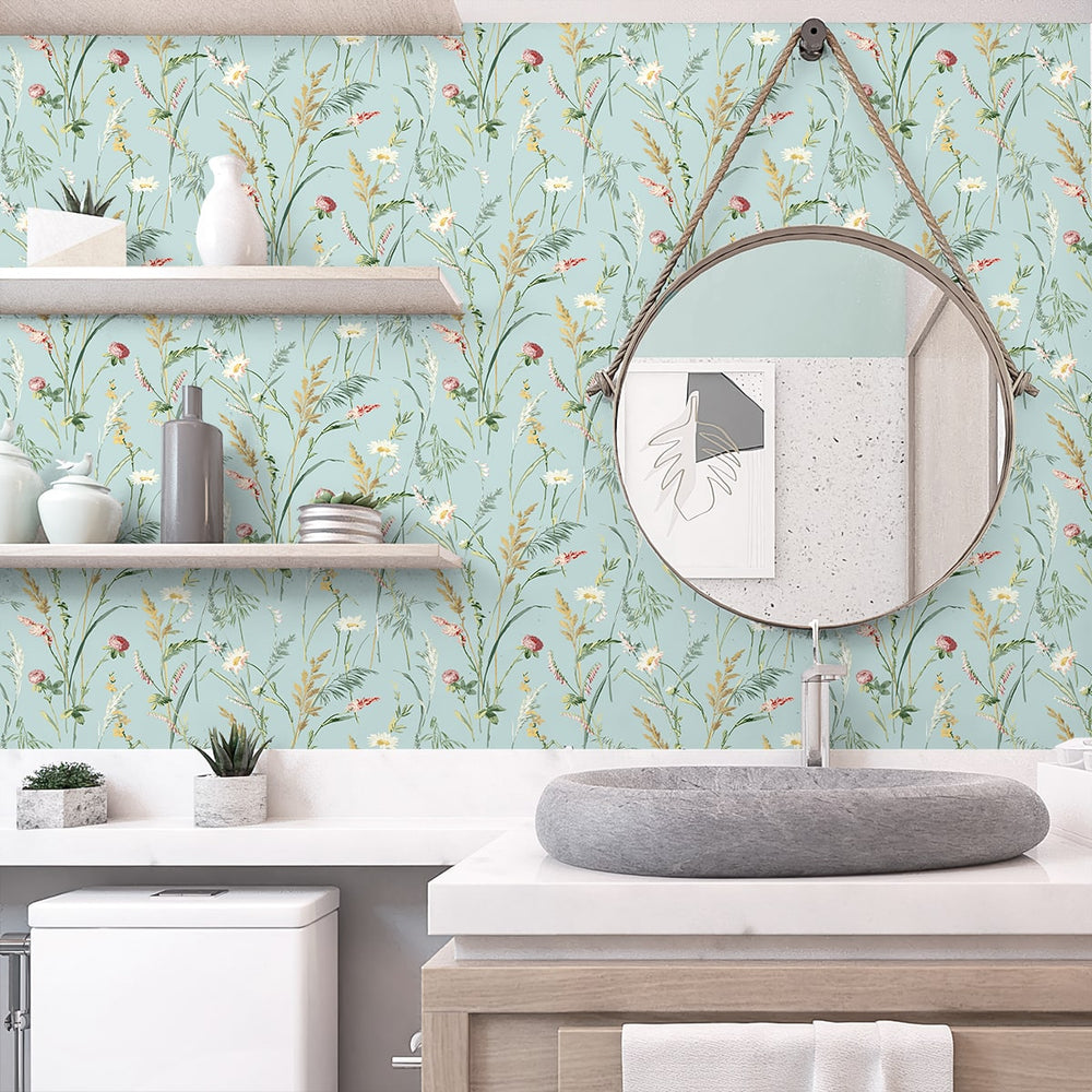 NW48502 floral peel and stick wallpaper powder room from NextWall