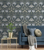 NW49002 vintage floral peel and stick wallpaper living room from NextWall