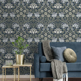 NW49002 vintage floral peel and stick wallpaper living room from NextWall