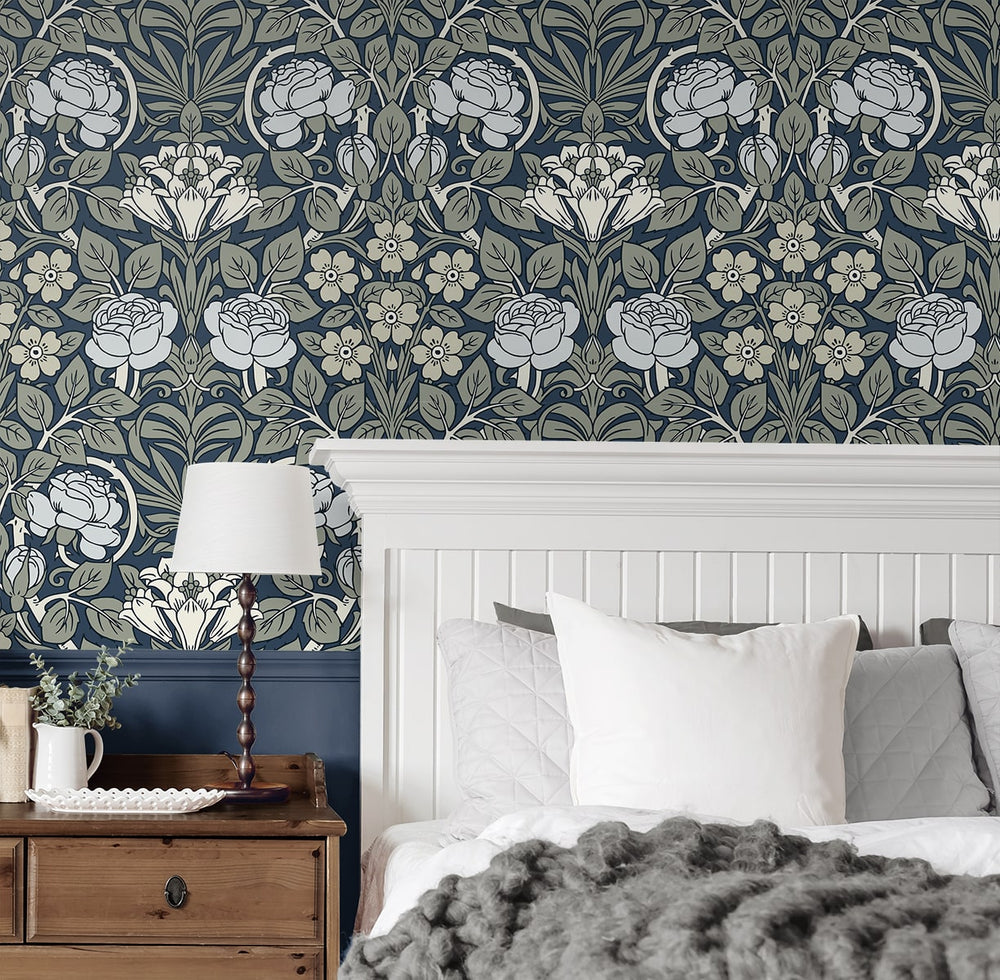 NW49002 vintage floral peel and stick wallpaper bedroom from NextWall