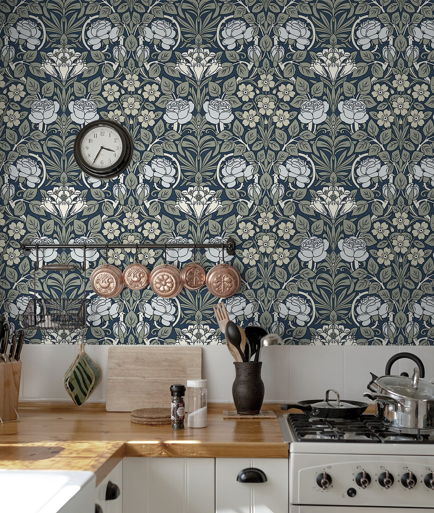 NW49002 vintage floral peel and stick wallpaper kitchen from NextWall