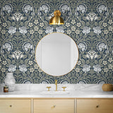 NW49002 vintage floral peel and stick wallpaper bathroom from NextWall
