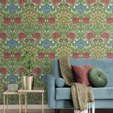 NW49004 vintage floral peel and stick wallpaper living room from NextWall