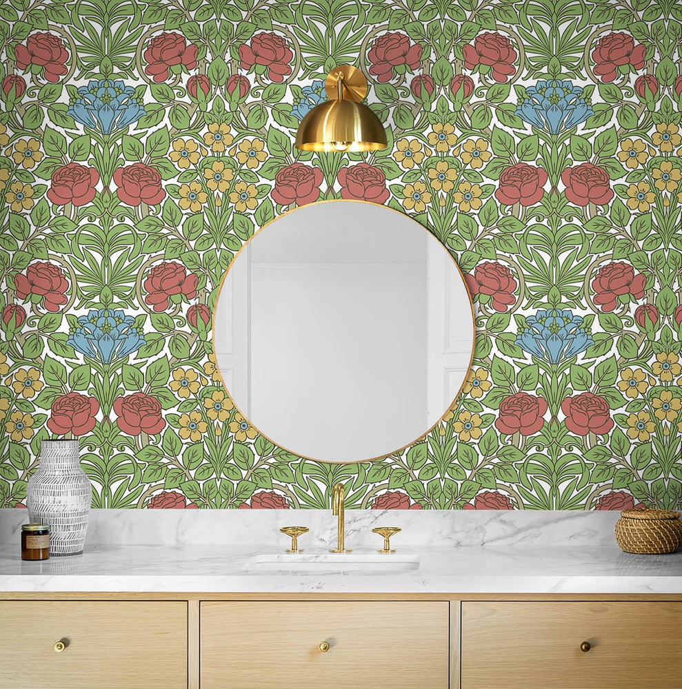 NW49004 vintage floral peel and stick wallpaper bathroom from NextWall