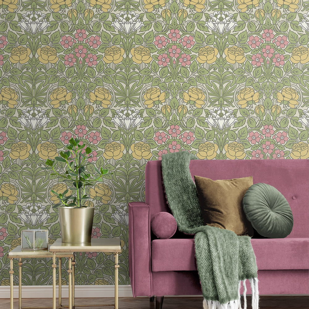 
                  
                    NW49007 vintage floral peel and stick wallpaper living room from NextWall
                  
                