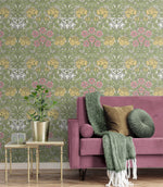 NW49007 vintage floral peel and stick wallpaper living room from NextWall