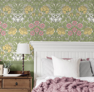 NW49007 vintage floral peel and stick wallpaper bedroom from NextWall