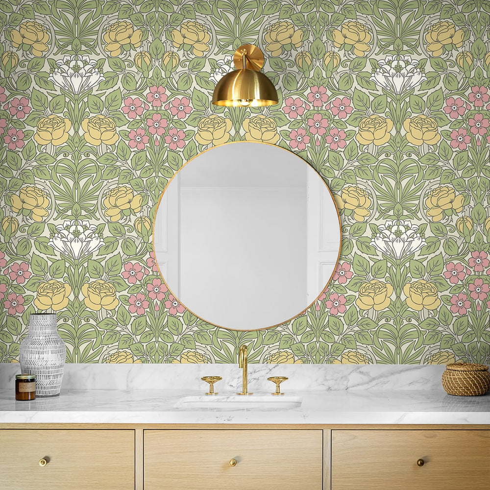 
                  
                    NW49007 vintage floral peel and stick wallpaper bathroom from NextWall
                  
                