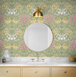 NW49007 vintage floral peel and stick wallpaper bathroom from NextWall