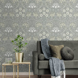 NW49008 vintage floral peel and stick wallpaper living room from NextWall