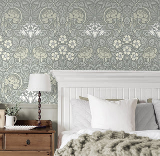 NW49008 vintage floral peel and stick wallpaper bathroom from NextWall