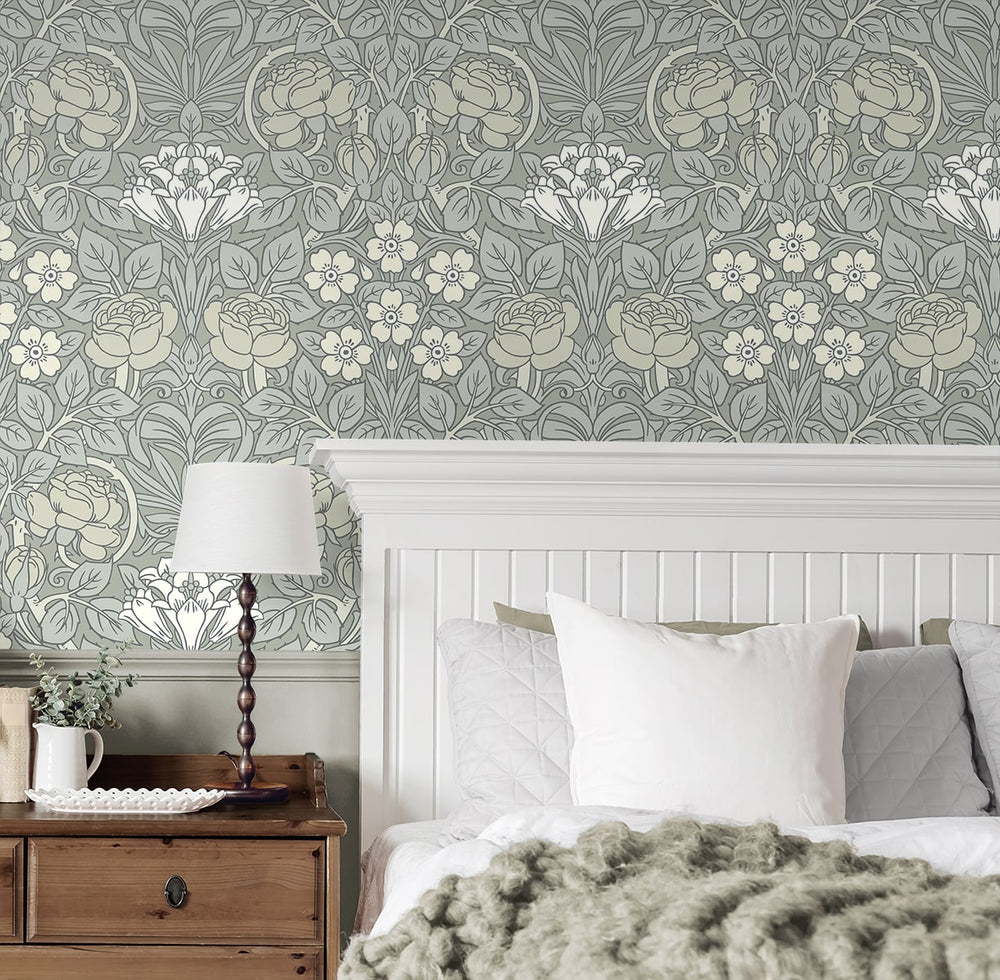 NW49008 vintage floral peel and stick wallpaper bathroom from NextWall