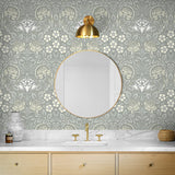 NW49008 vintage floral peel and stick wallpaper bathroom from NextWall