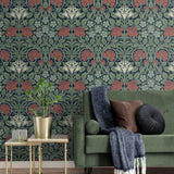 NW49012 vintage floral peel and stick wallpaper living room from NextWall