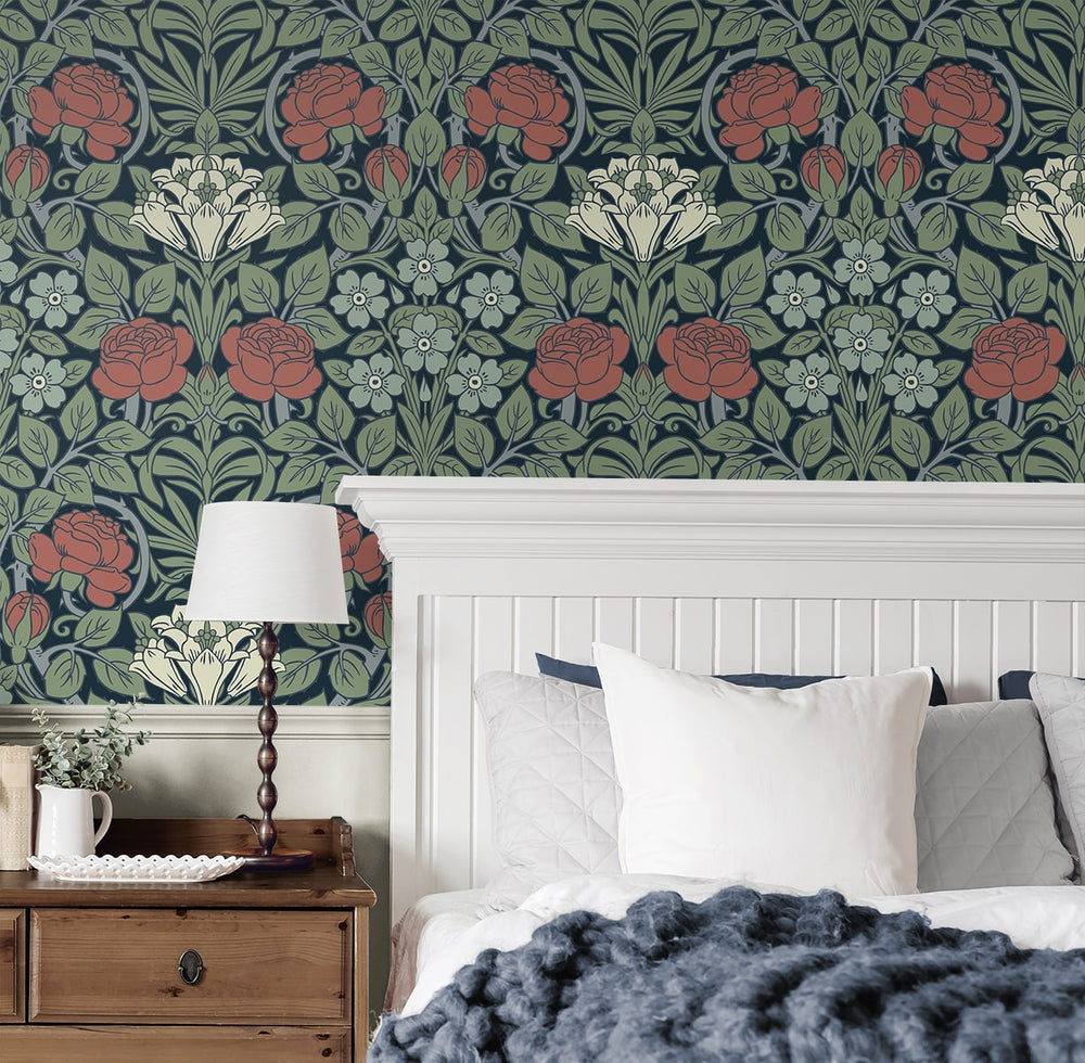 NW49012 vintage floral peel and stick wallpaper bedroom from NextWall