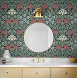 NW49012 vintage floral peel and stick wallpaper bathroom from NextWall