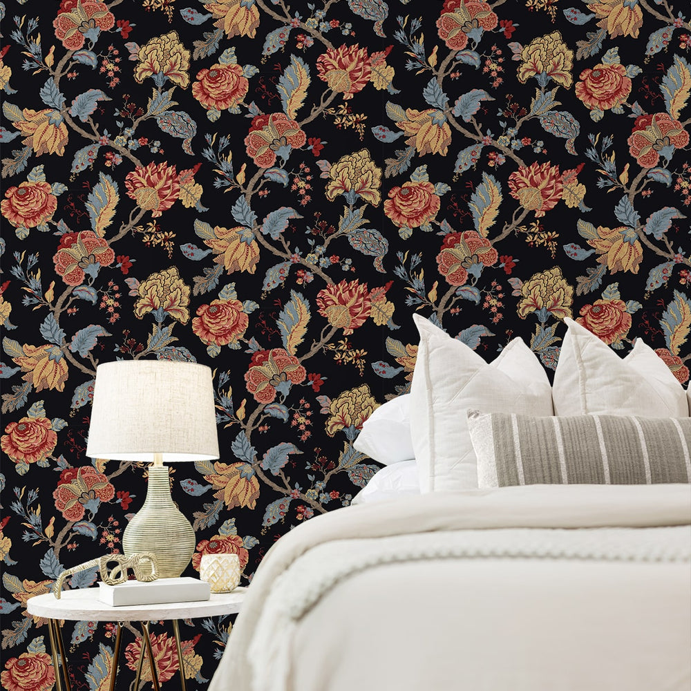 
                  
                    NW50200 Jacobean floral peel and stick wallpaper bedroom from NextWall
                  
                