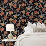NW50200 Jacobean floral peel and stick wallpaper bedroom from NextWall