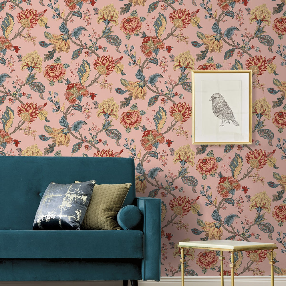 
                  
                    NW50201 Jacobean floral peel and stick wallpaper living room from NextWall
                  
                