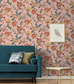 NW50201 Jacobean floral peel and stick wallpaper living room from NextWall