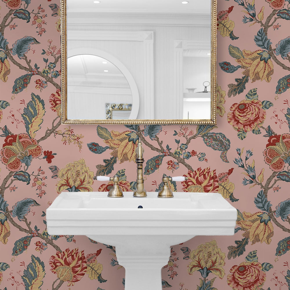 
                  
                    NW50201 Jacobean floral peel and stick wallpaper bathroom from NextWall
                  
                