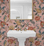 NW50201 Jacobean floral peel and stick wallpaper bathroom from NextWall