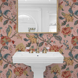 NW50201 Jacobean floral peel and stick wallpaper bathroom from NextWall
