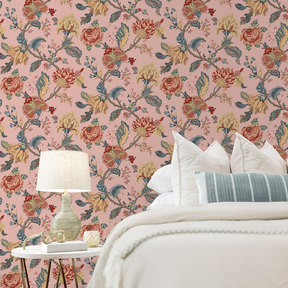 
                  
                    NW50201 Jacobean floral peel and stick wallpaper bedroom from NextWall
                  
                