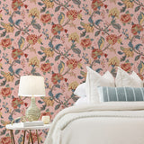 NW50201 Jacobean floral peel and stick wallpaper bedroom from NextWall