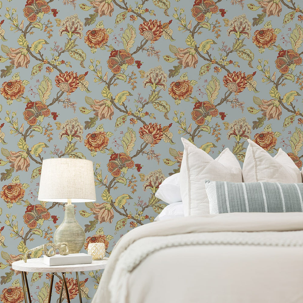 
                  
                    NW50202 Jacobean floral peel and stick wallpaper bedroom from NextWall
                  
                