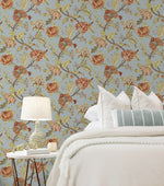 NW50202 Jacobean floral peel and stick wallpaper bedroom from NextWall
