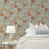 NW50202 Jacobean floral peel and stick wallpaper bedroom from NextWall