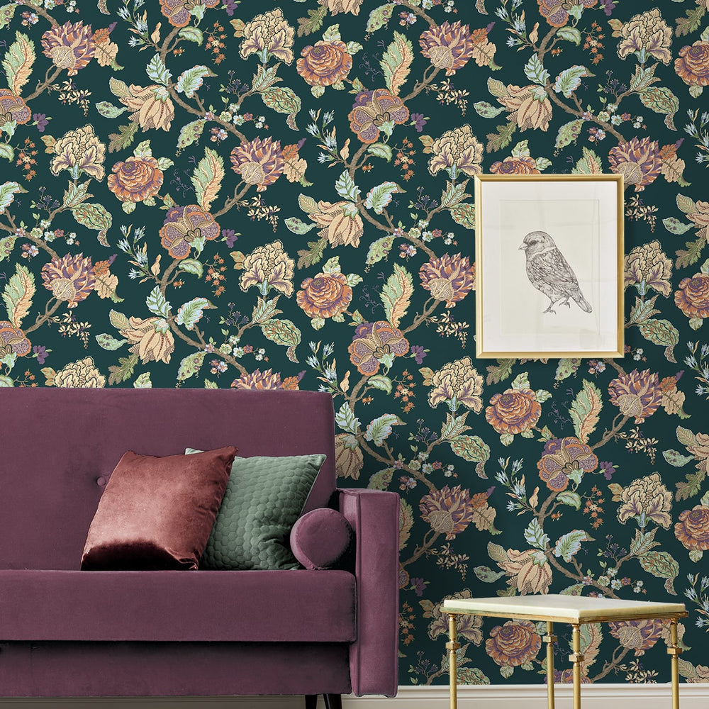 
                  
                    NW50204 Jacobean floral peel and stick wallpaper living room from NextWall
                  
                