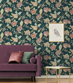 NW50204 Jacobean floral peel and stick wallpaper living room from NextWall