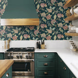 NW50204 Jacobean floral peel and stick wallpaper kitchen from NextWall