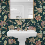 NW50204 Jacobean floral peel and stick wallpaper bathroom from NextWall