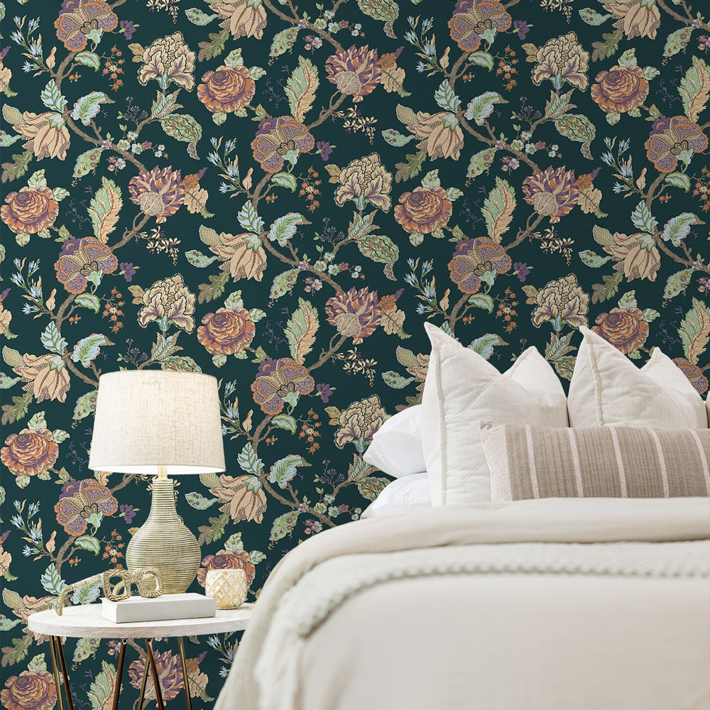 
                  
                    NW50204 Jacobean floral peel and stick wallpaper bedroom from NextWall
                  
                