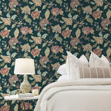 NW50204 Jacobean floral peel and stick wallpaper bedroom from NextWall