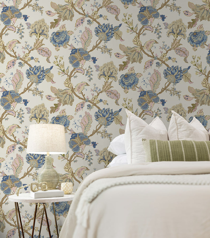 NW50205 Jacobean floral peel and stick wallpaper bedroom from NextWall