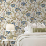 NW50205 Jacobean floral peel and stick wallpaper bedroom from NextWall