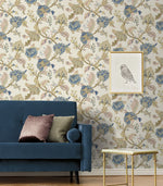 NW50205 Jacobean floral peel and stick wallpaper living room from NextWall
