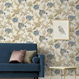 NW50205 Jacobean floral peel and stick wallpaper living room from NextWall