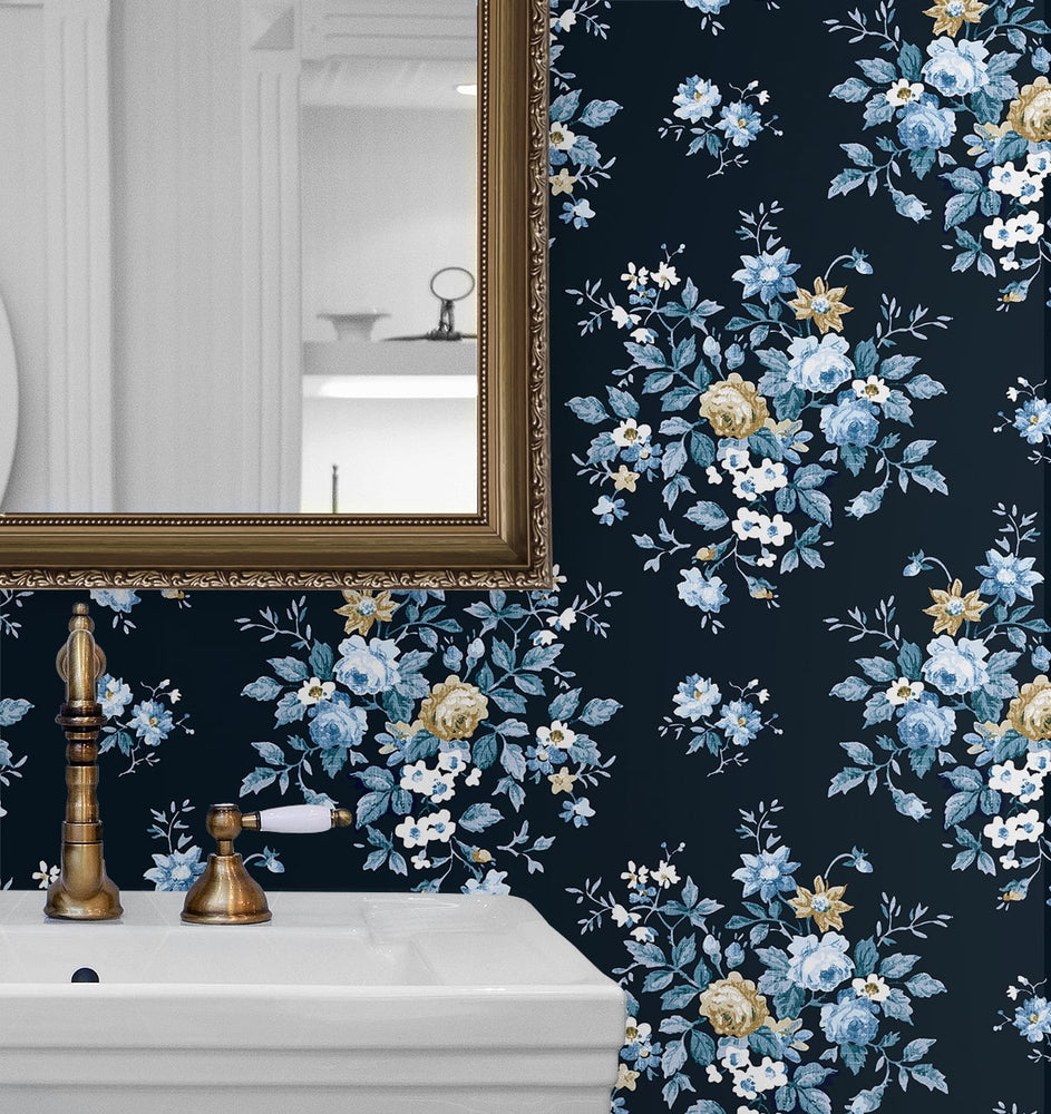 NW50512 floral peel and stick wallpaper bathroom from NextWall