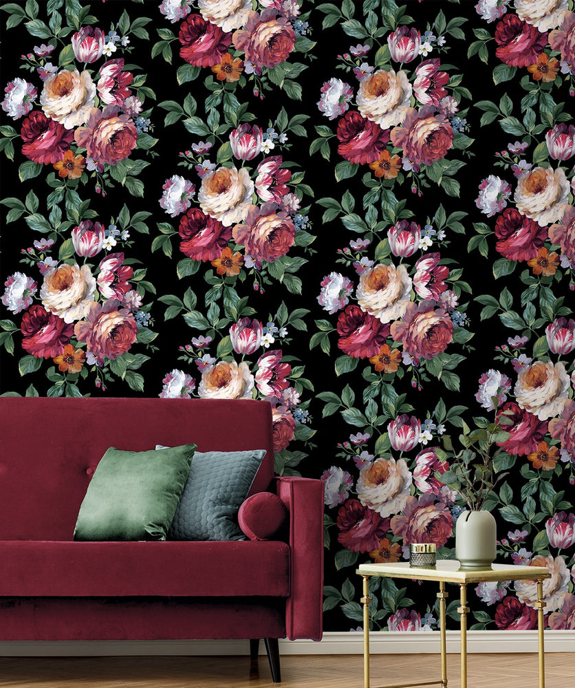 NW50600 floral peel and stick wallpaper living room from NextWall