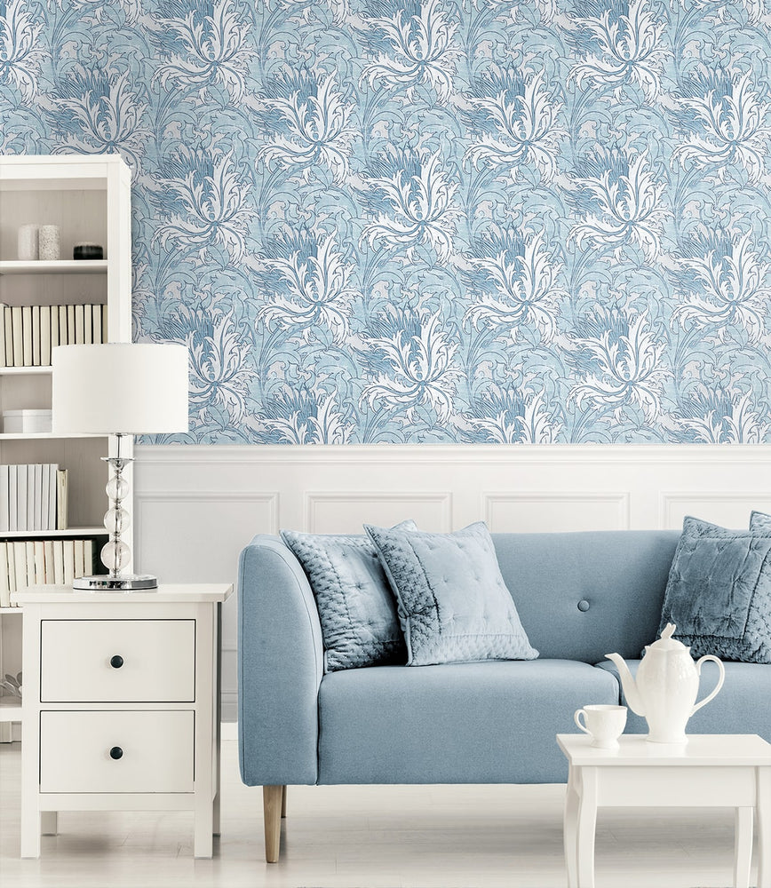 NW50702 vintage floral peel and stick wallpaper living room from NextWall