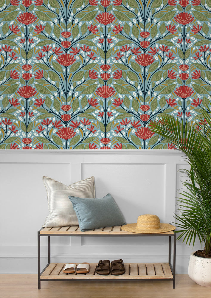 NW50802 floral peel and stick wallpaper entryway from NextWall