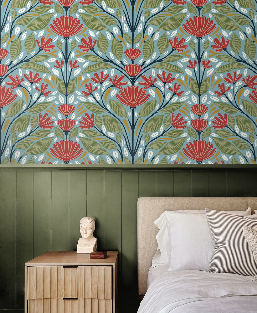 NW50802 floral peel and stick wallpaper bedroom from NextWall