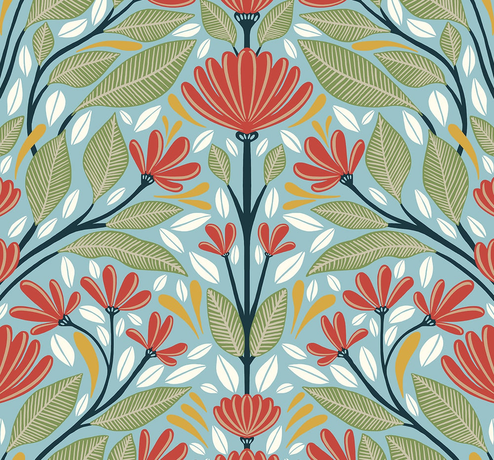 Shalin Folk Floral Premium Screen Printed Peel and Stick Removable Wallpaper